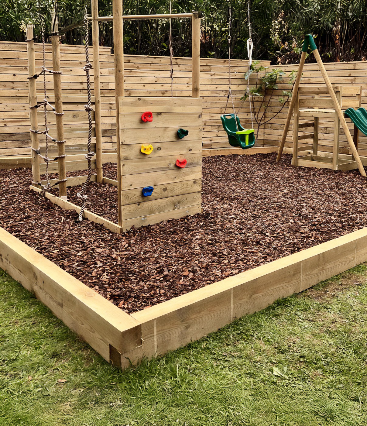 Dry play bark chips for playground surfacing