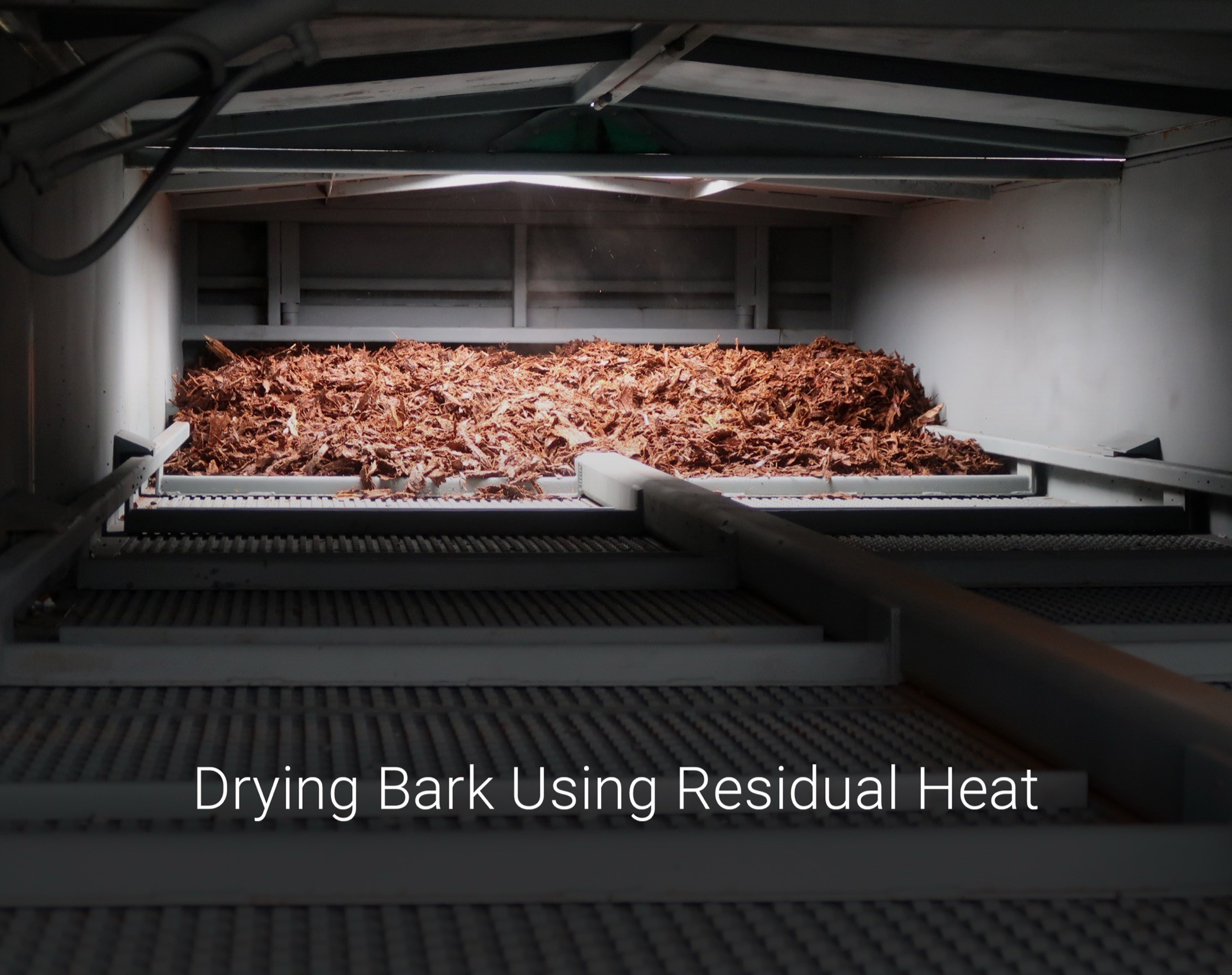 Wet bark on the FlowDrya drying bed